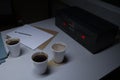 Police Custody Interview Room - Cassette Recorder and Coffee Cups