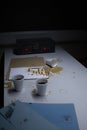 Police Custody Interview Room - Spilled Coffee Following an Altercation Royalty Free Stock Photo