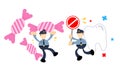 police officer and dental care stop eat candy cartoon doodle flat design vector illustration