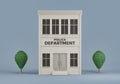 Police department building with trees, miniature government property model white and red colors, 3d Rendering, hi-res
