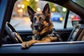 police dog waiting in car, ready for action Royalty Free Stock Photo