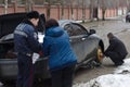 Police draw up an accident.