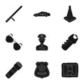 Police equipment, police, prisoners, protection of citizens.Police icon in set collection on black style vector symbol