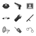 Police equipment, police, prisoners, protection of citizens.Police icon in set collection on monochrome style vector