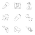 Police equipment, police, prisoners, protection of citizens.Police icon in set collection on outline style vector symbol