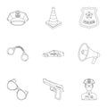 Police equipment, police, prisoners, protection of citizens.Police icon in set collection on outline style vector symbol