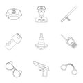 Police equipment, police, prisoners, protection of citizens.Police icon in set collection on outline style vector symbol