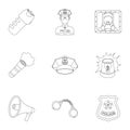 Police equipment, police, prisoners, protection of citizens.Police icon in set collection on outline style vector symbol