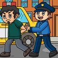 Police Escorting Criminal into Car Colored Cartoon