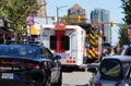 Police fire and ambulance services on a street in Vancouver. An accident in the city center. August 2019
