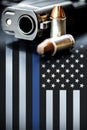 Pistol and Bullets Thin Blue Line Police Flag Background
