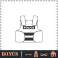 Police flak jacket or bulletproof vest icon flat