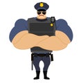 Police in flak vest. Powerful policeman in police uniform. Royalty Free Stock Photo