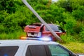Police cars lights the street after car crash Selective focus. Royalty Free Stock Photo