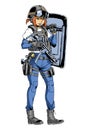 Police girl with gun and shield