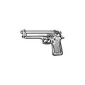 Police gun hand drawn outline doodle icon.