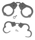 Police handcuffs with a key. Open and closed. 3d rendering illustration isolated