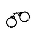 Police handcuffs silhouette. Black tool for arresting and escorting