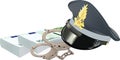 Police hat financier and handcuffs currency