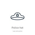 Police hat icon. Thin linear police hat outline icon isolated on white background from law and justice collection. Line vector Royalty Free Stock Photo