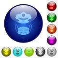 Police hat and medical face mask color glass buttons