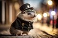 Police Hedgehog on Duty: White Background, High-Tech Features