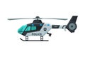 Police Helicopter, Emergency Air Transport, Side View Flat Vector Illustration