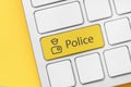 Police icon on the keyboard. Online help call concept