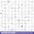 100 police icons set, outline style Royalty Free Stock Photo