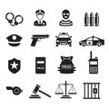 Police icons. Vector illustrations.