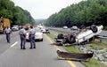 Police investigate a auto accident involving a police car