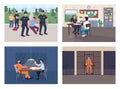 Police investigation flat color vector illustration set Royalty Free Stock Photo