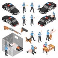 Police Isometric Icons Set