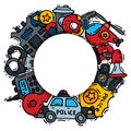 Police justice symbol icons round vector set illustration. Collection of on-duty policemen signs, symbols of policing