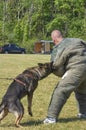 Training of police dogs and officers. Dog attack