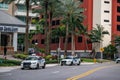 Police keeping the peace Brickell Miami FL during stay at home ordered quarantine Royalty Free Stock Photo