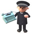 Police law enforcement officer character in uniform holding a typewriter, 3d illustration Royalty Free Stock Photo