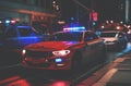 Police lights and Police car in New York. Police car with red and blue emergency. Emergency vehicle lighting. Royalty Free Stock Photo