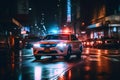 Police lights and Police car in New York. Police car with red and blue emergency. Emergency vehicle lighting. Royalty Free Stock Photo