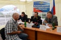 The police major general Vladimir Kuzin and the rector of legal university Victor Blazheev conduct reception of drivers in an exit
