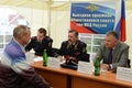 The police major general Vladimir Kuzin and the rector of legal university Victor Blazheev conduct reception of drivers in an exit