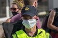 Police Man With Mouthcap During The Rebellion Extinction Demonstration At The Blauwebrug Bridge At Amsterdam The Netherlands 20-7-