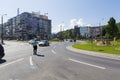 Policeman restricting the traffic on a street Royalty Free Stock Photo