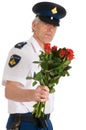 Police man with roses