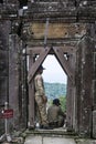 police man security guards at preah vihear landmark temple cambodia