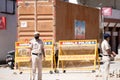 Police man Wearing mask and on Duty to maintain lock down in India to Stop Corona Virus or Covid-19 Virus