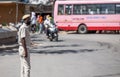 Police man Wearing mask and on Duty to maintain lock down in India to Stop Corona Virus or Covid-19 Virus