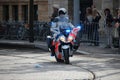 Police motor driving on Noordeinde on the Prince day Parade in The Hague Royalty Free Stock Photo