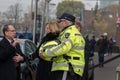 Police Motor Officer Holding A Helmet At Amsterdam The Netherlandsamsterdam, at work, city, close up, close-up, closeup, dutch, Royalty Free Stock Photo