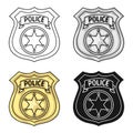 Police officer badge icon in cartoon style isolated on white background. Crime symbol stock vector illustration.